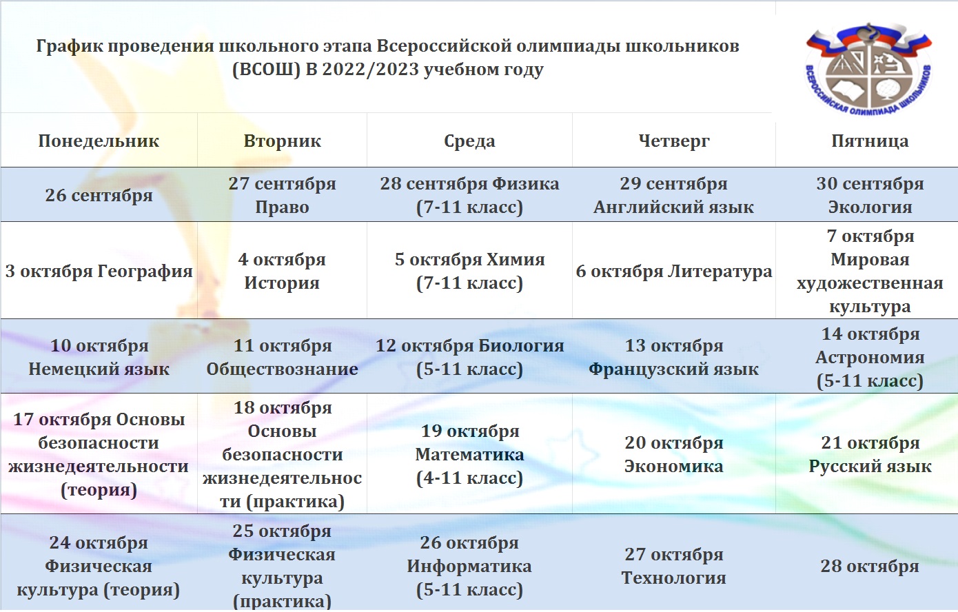 ВСОШ школьный этап.